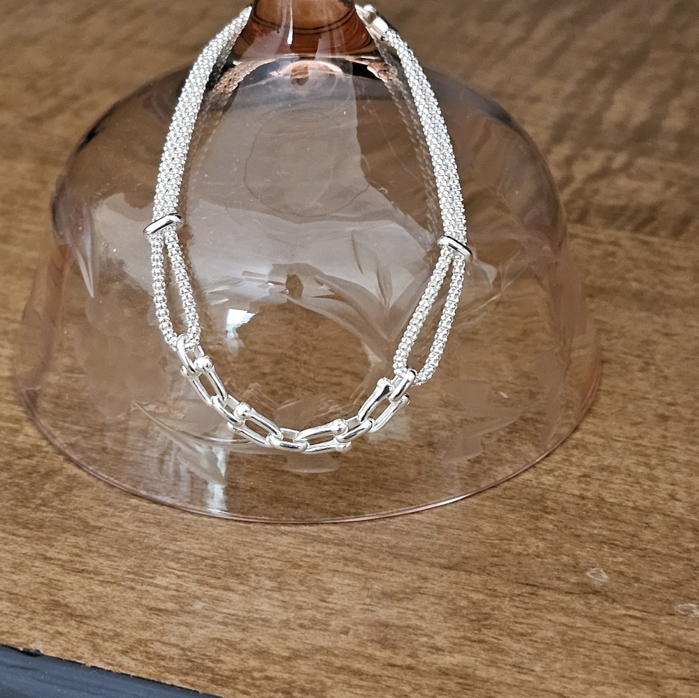 Sterling Stirrup and Popcorn Chain 925 Bracelet